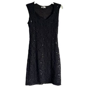 Neiman Marcus Womens Black Lace Sleeveless Dress 10 Sequins USA Fairy Whimsygoth